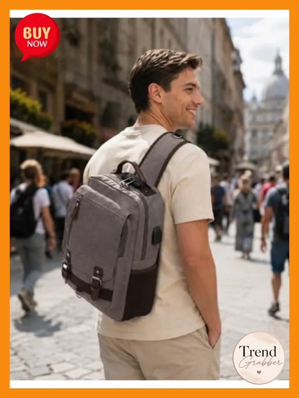 Retro Canvas Crossbody Sling Bag with Laptop Compartment, USB Port, Anti-Theft